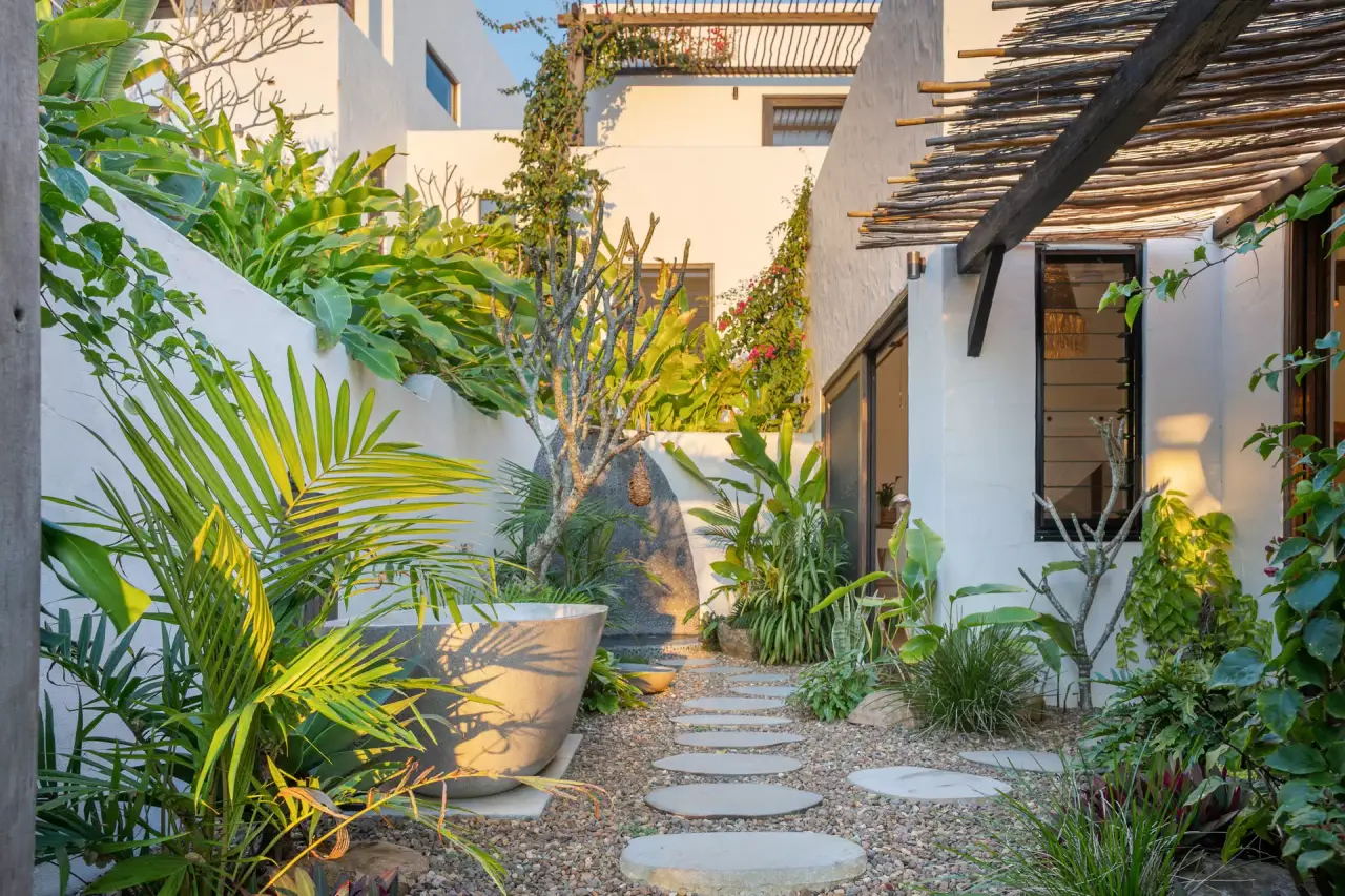 Stepping-stone path through a planted courtyard